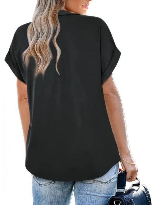 Kadın Kısa Kollu Yakalı Uzun Sandy Bluz