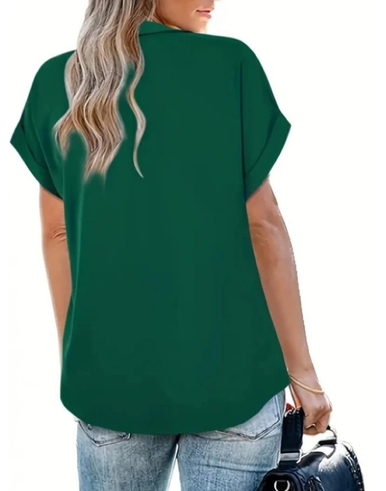 Kadın Kısa Kollu Yakalı Uzun Sandy Bluz