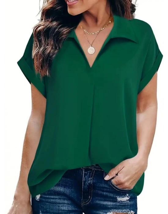 Kadın Kısa Kollu Yakalı Uzun Sandy Bluz