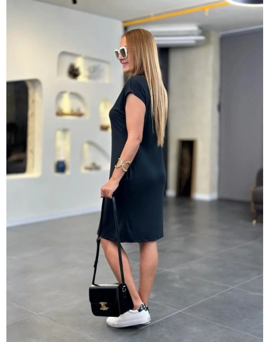 Kadın Kısa Kollu Yakalı Viskon Iki Iplik Elbise