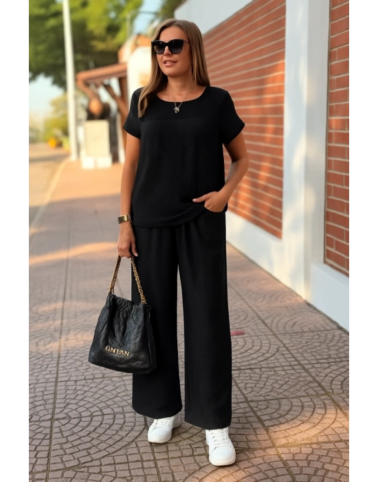 Kadın Kısa Kollu Yakası Açık Aerobin Bluz Ve Pantolon Ikili Takım