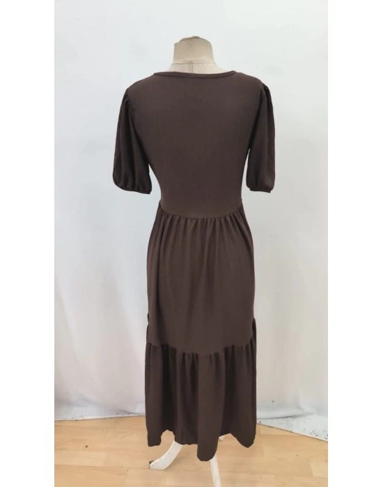 Kadın Kısa Kollu Yakası Açık Katlı Bürümcük Balon Elbise