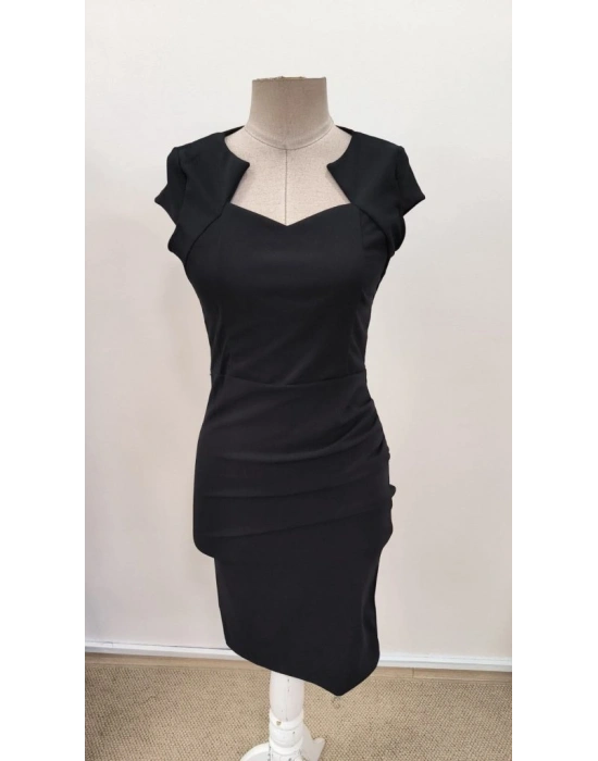 Kadın Kısa Kollu Yakası Asimetrik Kısa Ithal Krep Elbise