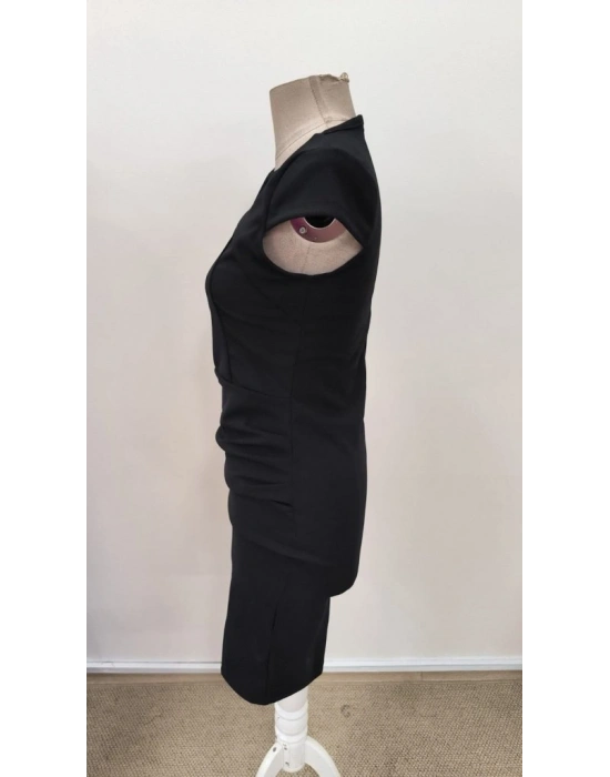 Kadın Kısa Kollu Yakası Asimetrik Kısa Ithal Krep Elbise