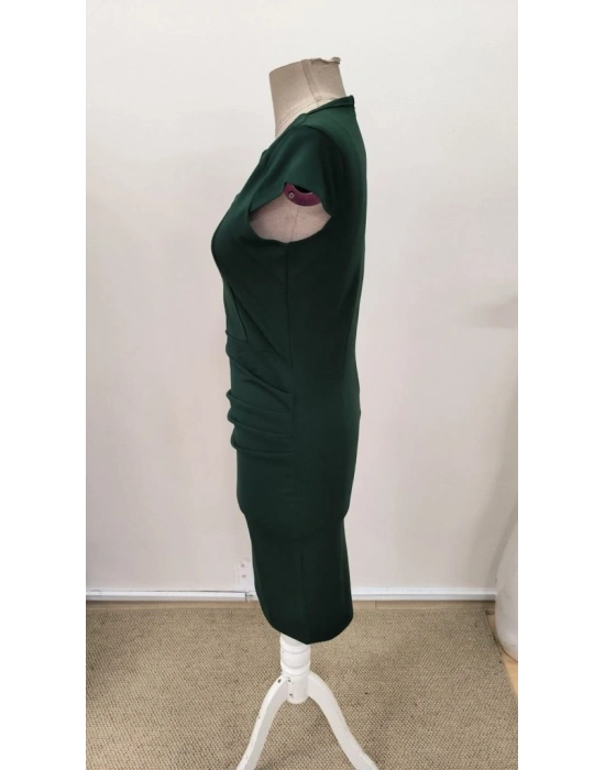 Kadın Kısa Kollu Yakası Asimetrik Kısa Ithal Krep Elbise