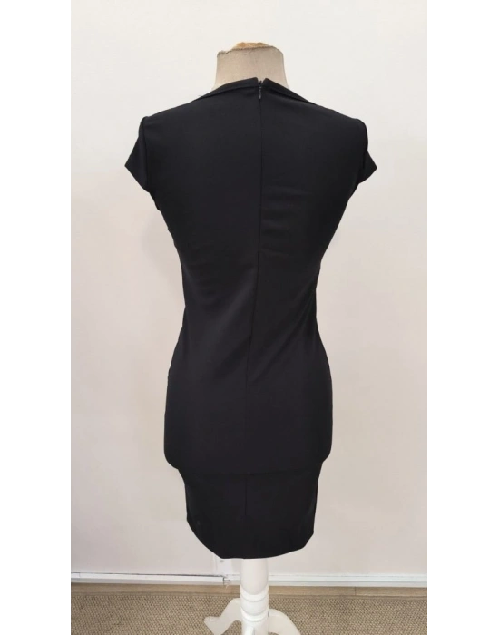 Kadın Kısa Kollu Yakası Asimetrik Kısa Ithal Krep Elbise