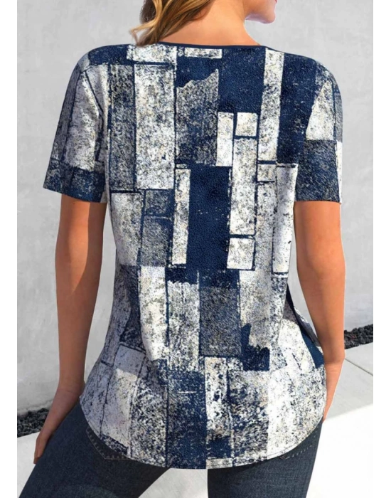 Kadın Kısa Kollu Yakası Bağcıklı Kuş Gözü Detay Süprem Bluz