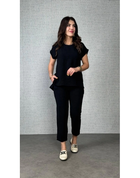 Kadın Kısa Kollu Yuvarlak Yaka Aerobin Bluz Ve Pantolon Ikili Takım