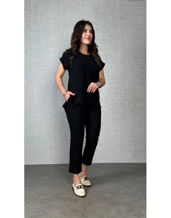 Kadın Kısa Kollu Yuvarlak Yaka Aerobin Bluz Ve Pantolon Ikili Takım