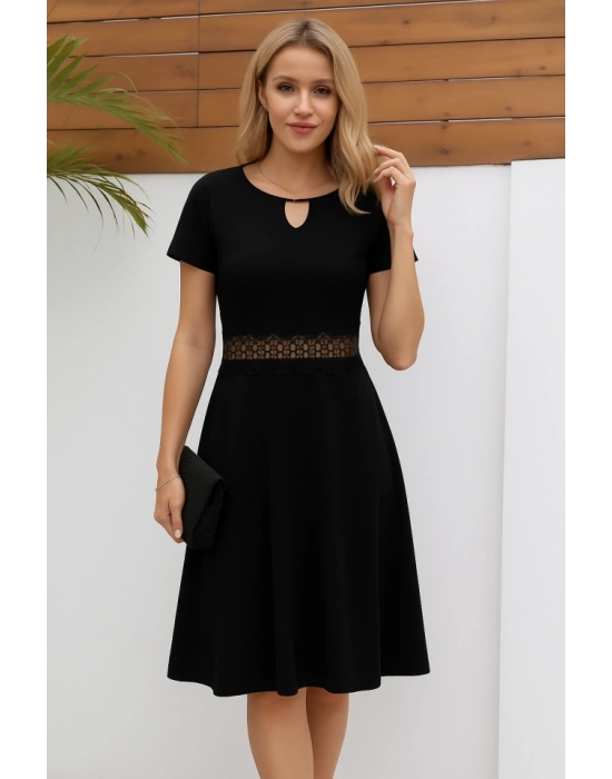 Kadın Kısa Kollu Yuvarlak Yaka Damla Detaylı Janjan Elbise