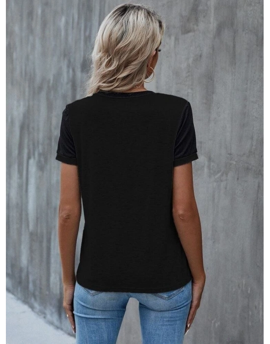 Kadın Kısa Kollu Yuvarlak Yaka ön Dantel Detaylı Viskon Bluz