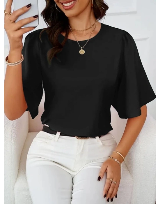 Kadın Kısa Kollu Yuvarlak Yaka Sandy Bluz