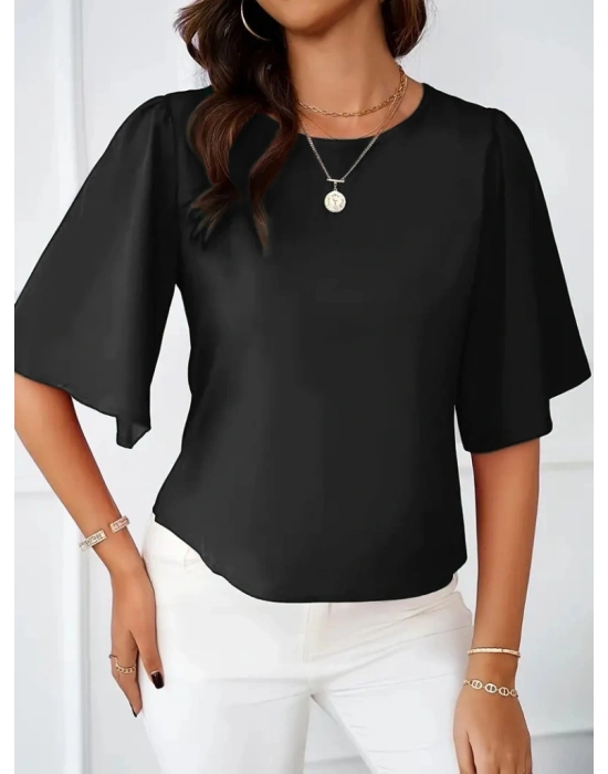 Kadın Kısa Kollu Yuvarlak Yaka Sandy Bluz