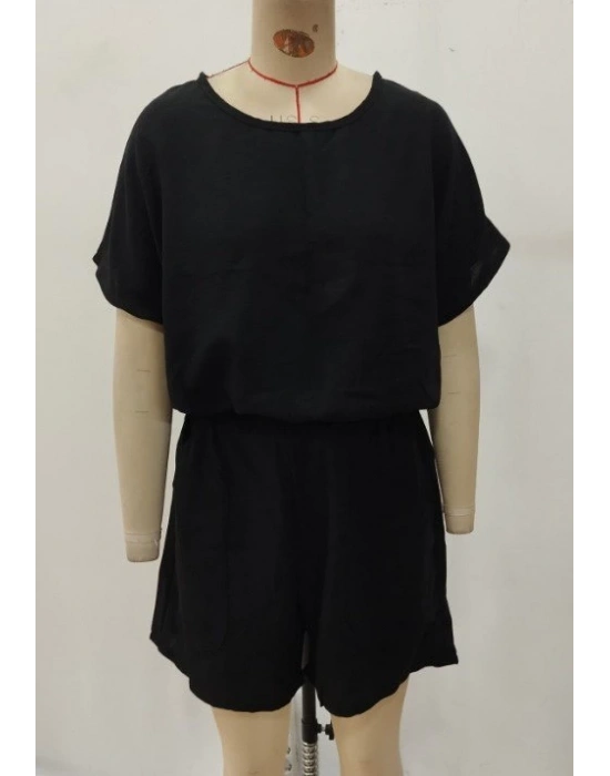 Kadın Kısa Kollu Yuvarlak Yakalı Ithal Keten Bluz Ve Short Ikili Takım