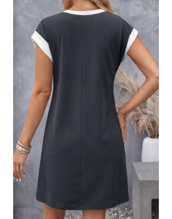 Kadın Kısa Kollu Yuvarlak Yakalı Kontrast Manset Detaylı Kısa Janjan Krep Elbise