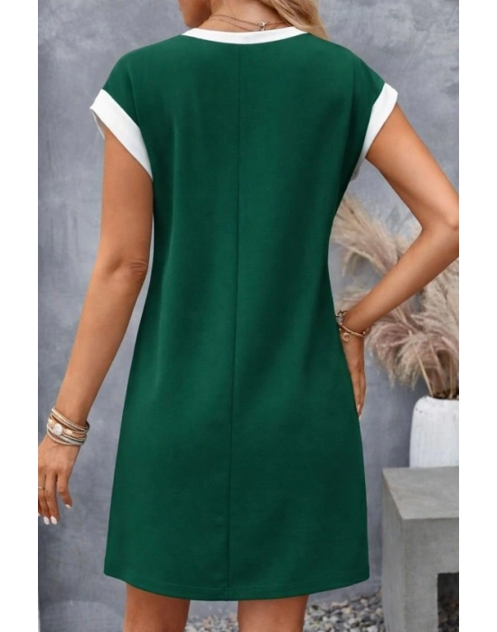 Kadın Kısa Kollu Yuvarlak Yakalı Kontrast Manset Detaylı Kısa Janjan Krep Elbise