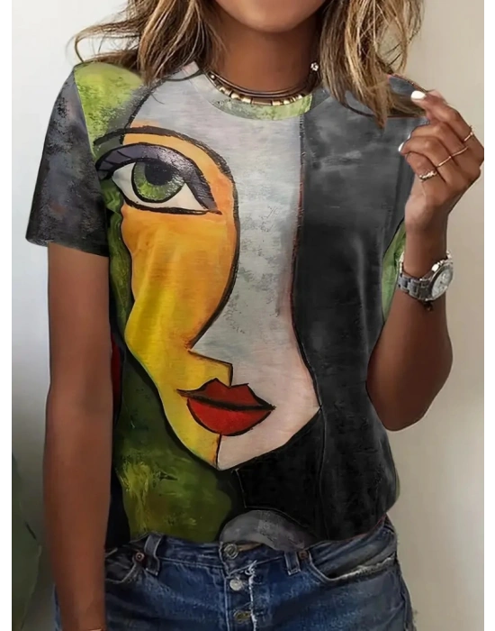 Kadın Kısa Kollu Yüz Baskılı Süprem Tshirt