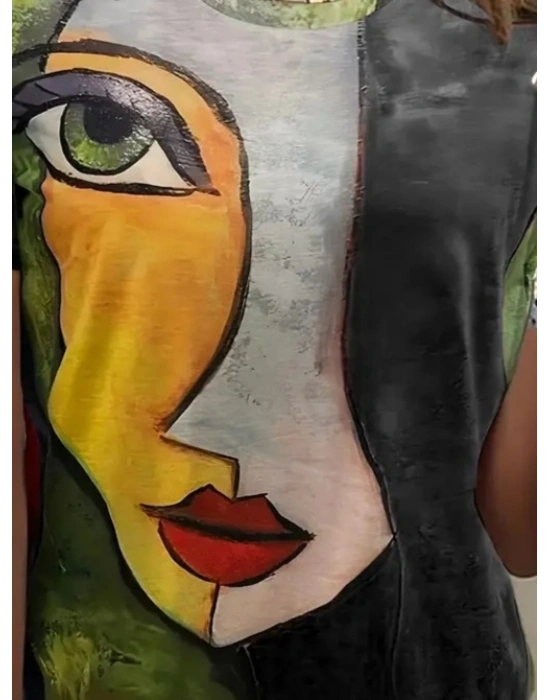 Kadın Kısa Kollu Yüz Baskılı Süprem Tshirt