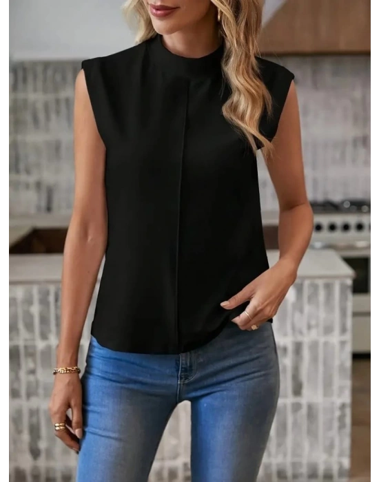 Kadın Kısa Reglan Kollu Yarı Balıkçı Yaka Ithal Krep Bluz