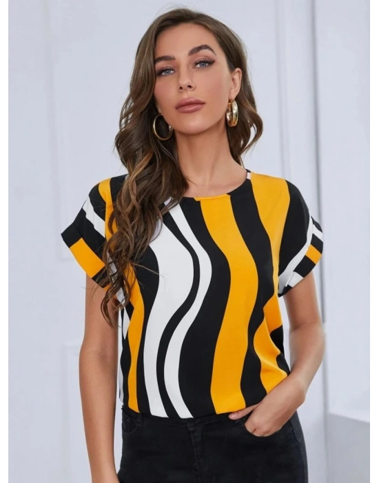 Kadın Kısa Yarasa Kol Bisiklet Yaka Süprem Bluz