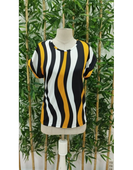 Kadın Kısa Yarasa Kol Bisiklet Yaka Süprem Bluz