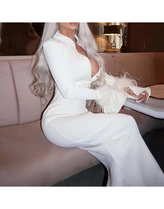 Kadın Kolları Tüylu Manşet Yaka Midi Boy Fırsat ürün Elbise