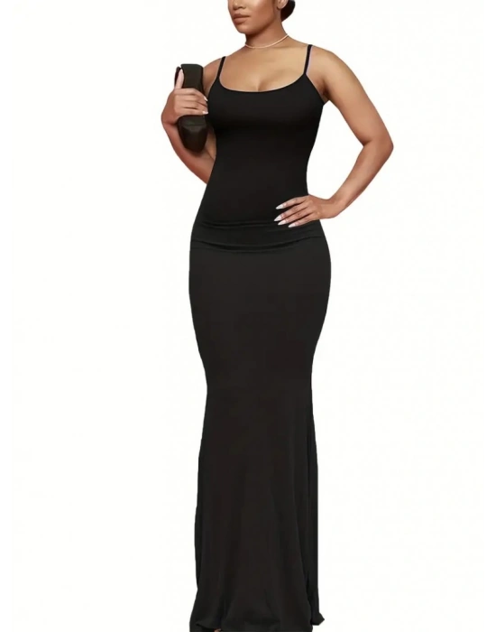 Kadın Kolsuz Askılı Bodycon Uzun Viskon Elbise