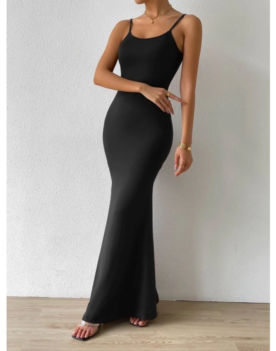 Kadın Kolsuz Askılı Bodycon Uzun Viskon Elbise