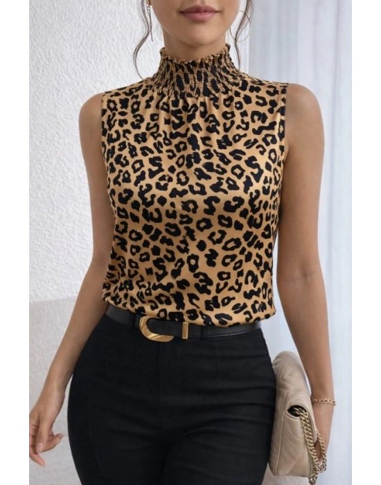 Kadın Kolsuz Balıkçı Yaka Desenli Süprem Bluz