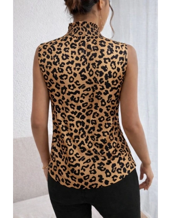 Kadın Kolsuz Balıkçı Yaka Desenli Süprem Bluz