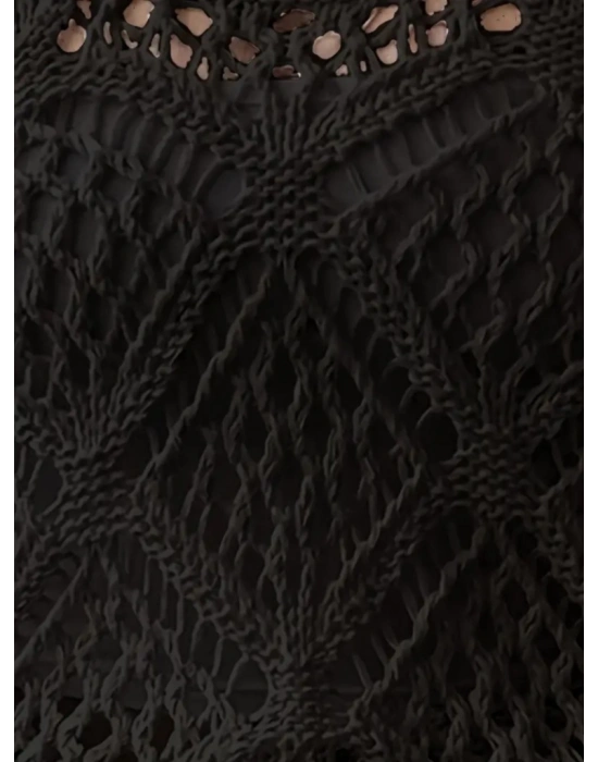 Kadın Kolsuz Bisiklet Yaka Baklava Desenli Ajurlu Triko Bluz