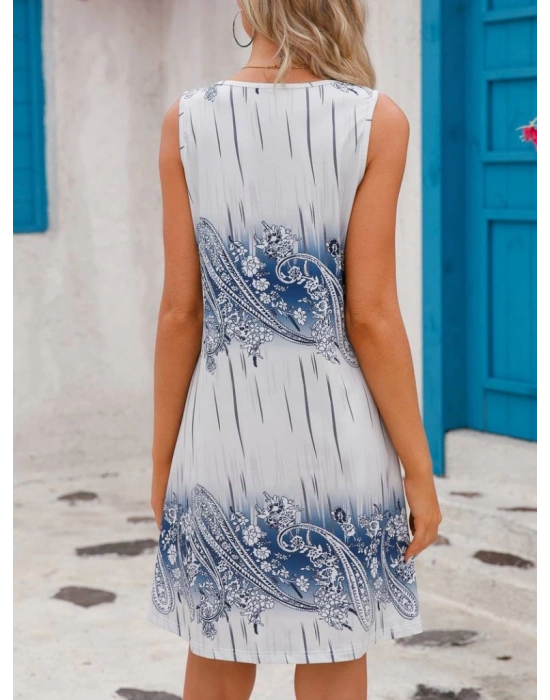 Kadın Kolsuz Bisiklet Yaka Desenli Süprem Elbise