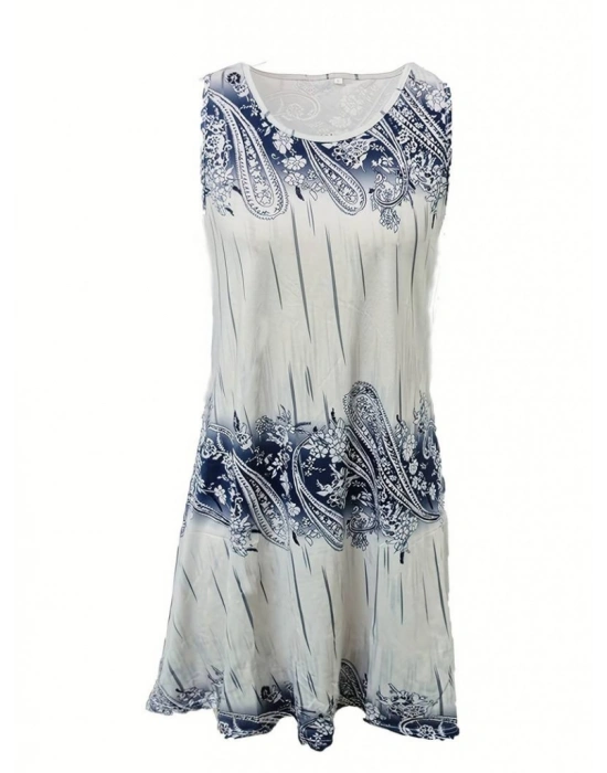 Kadın Kolsuz Bisiklet Yaka Desenli Süprem Elbise