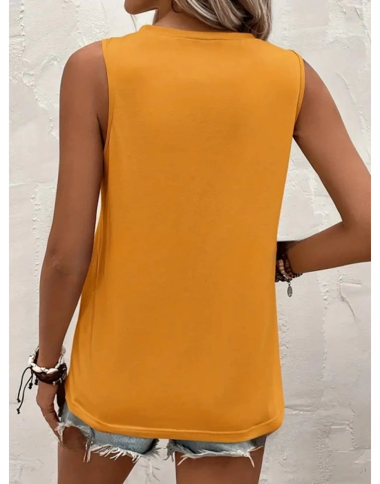 Kadın Kolsuz Bisiklet Yaka önden şerit Detaylı Viskon Bluz