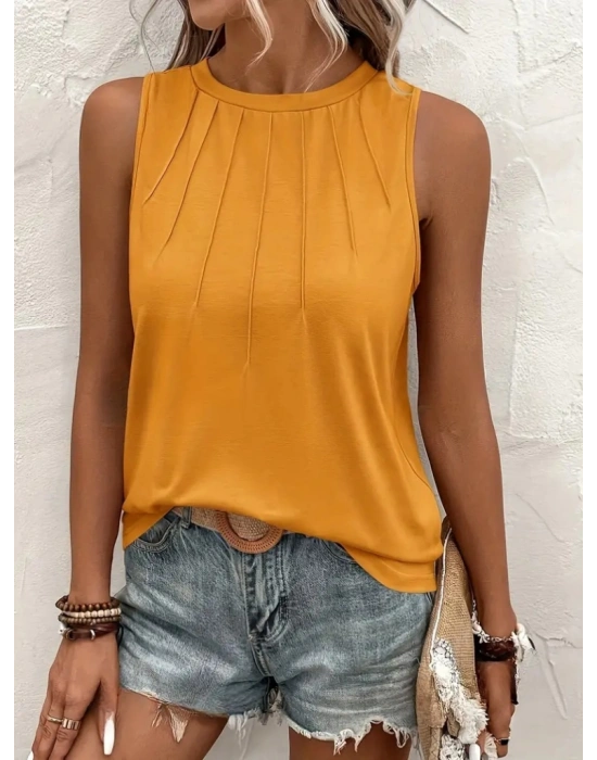 Kadın Kolsuz Bisiklet Yaka önden şerit Detaylı Viskon Bluz