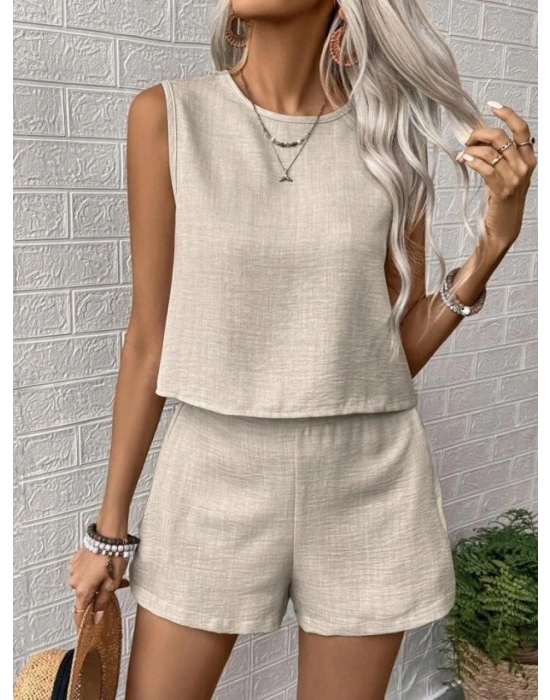 Kadın Kolsuz Bisiklet Yakalı Kısa Bluz Ve Short Ikili Takım