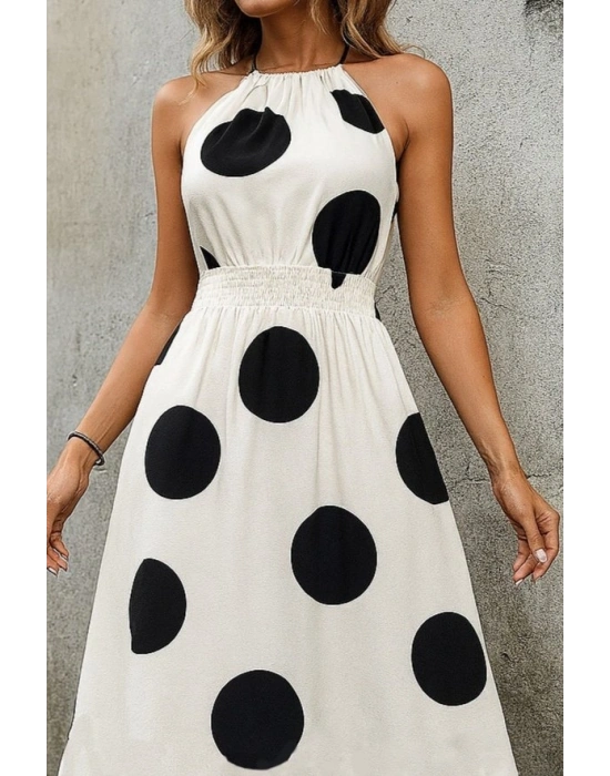 Kadın Kolsuz Boyundan Bağlamalı Beli Lastikli Dijital Baskı Süprem Uzun Elbise