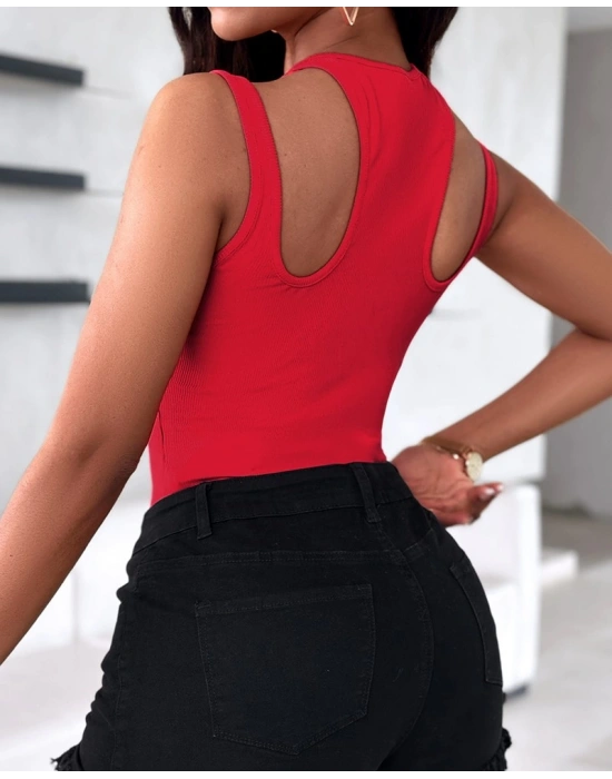 Kadın Kolsuz Boyundan çapraz Geçirmeli Göğüs Damla Detay Kaşkorse Bluz