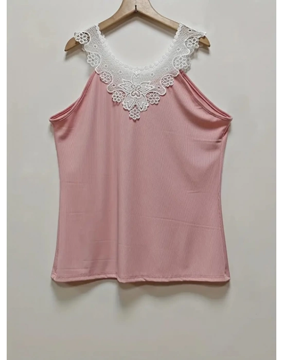 Kadın Kolsuz Dantel Yaka Kaşkorse Bluz