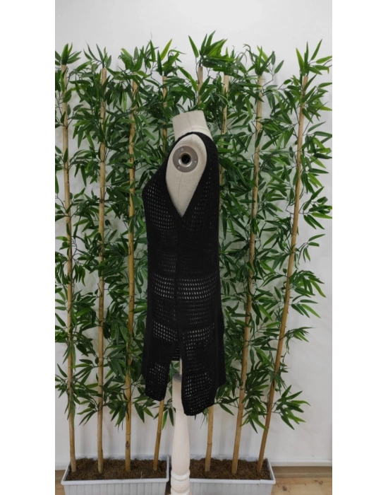 Kadın Kolsuz Derin Sırt Dekolteli Ajurlu Triko Pareo