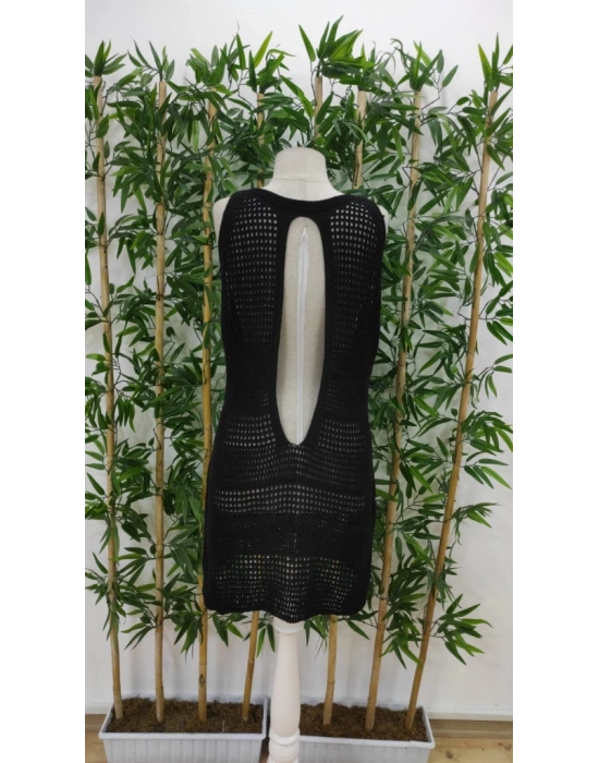 Kadın Kolsuz Derin Sırt Dekolteli Ajurlu Triko Pareo