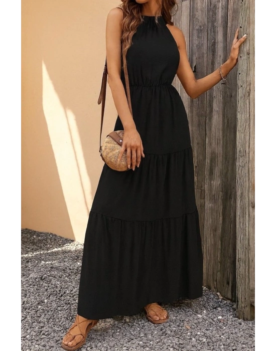 Kadın Kolsuz Halter Yaka Beli Lastiklidesenli Mikro Elbise