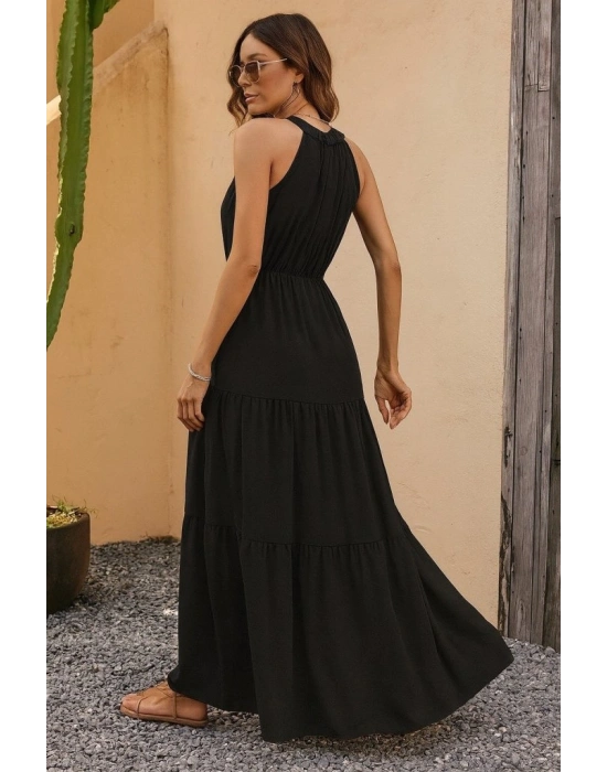 Kadın Kolsuz Halter Yaka Beli Lastiklidesenli Mikro Elbise