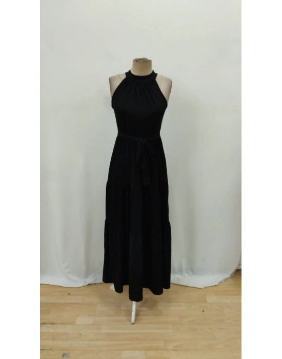 Kadın Kolsuz Halter Yaka Beli Lastiklidesenli Mikro Elbise