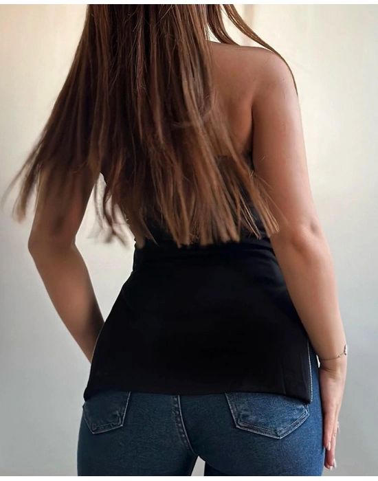 Kadın Kolsuz Iki Yanı Fermuarlı Straplez Dalgıç Bluz