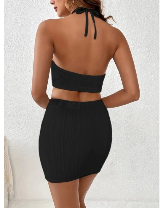 Kadın Kolsuz Mini Erer Crop Ikili Triko Takım