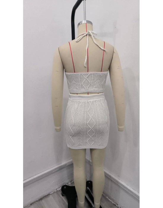 Kadın Kolsuz Mini Erer Crop Ikili Triko Takım