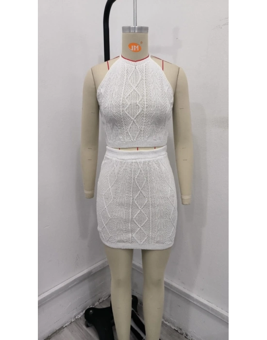 Kadın Kolsuz Mini Erer Crop Ikili Triko Takım