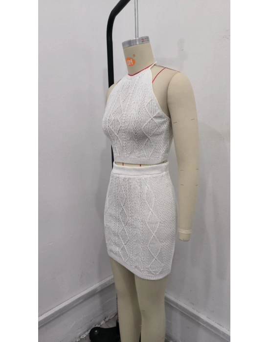 Kadın Kolsuz Mini Erer Crop Ikili Triko Takım