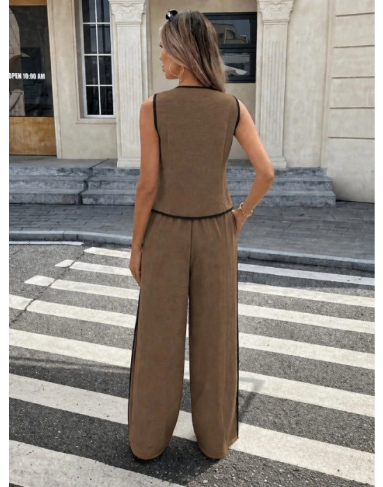 Kadın Kolsuz önü Düğmeli Yelek Ve Pantolon Ikili Takım